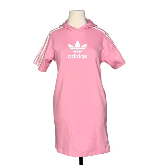 adidas Other - Adidas Pink White Marble HD Hoodie Trefoil Striped Sleeve Dress Pocket Sz 11/12Y